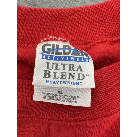 Gildan Sweatshirt Mens XL Red Ultra Blend Heavyweight Crewneck Embroidered USA - Picture 4 of 9